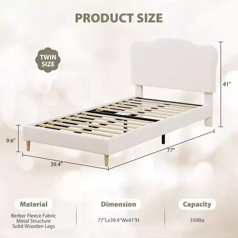Cadre de lit simple/simple XL/double pour enfant avec jolie tête de lit, lit pour enfant, plateforme en velours, silencieux, sans sommier tapissier