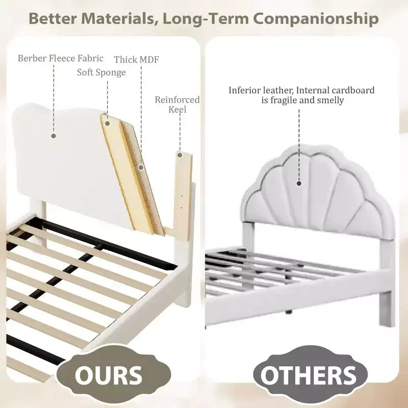 Cadre de lit simple/simple XL/double pour enfant avec jolie tête de lit, lit pour enfant, plateforme en velours, silencieux, sans sommier tapissier