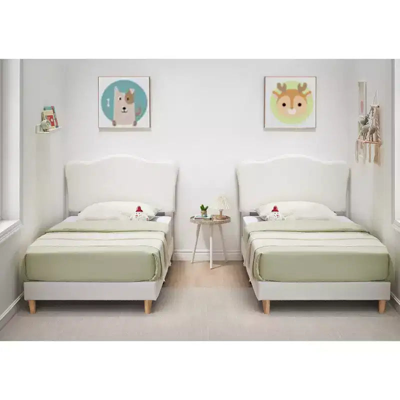 Cadre de lit simple/simple XL/double pour enfant avec jolie tête de lit, lit pour enfant, plateforme en velours, silencieux, sans sommier tapissier