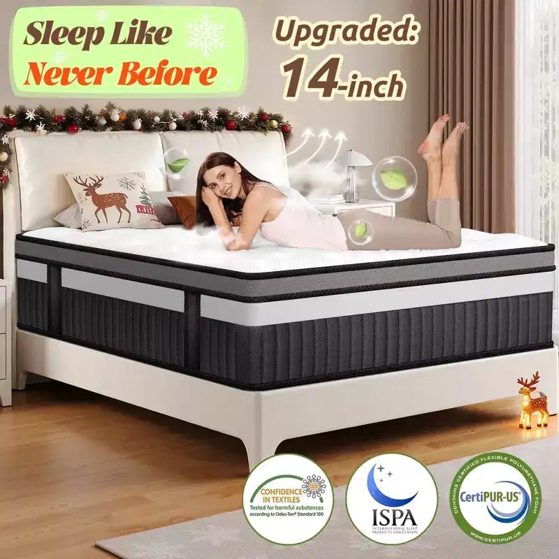 Matelas en boîte Queen Size, matelas en mousse à mémoire de forme de 14 pouces avec gel pour des nuits fraîches et un soulagement de la pression, sensation moelleuse moyenne avec isolation des mouvements