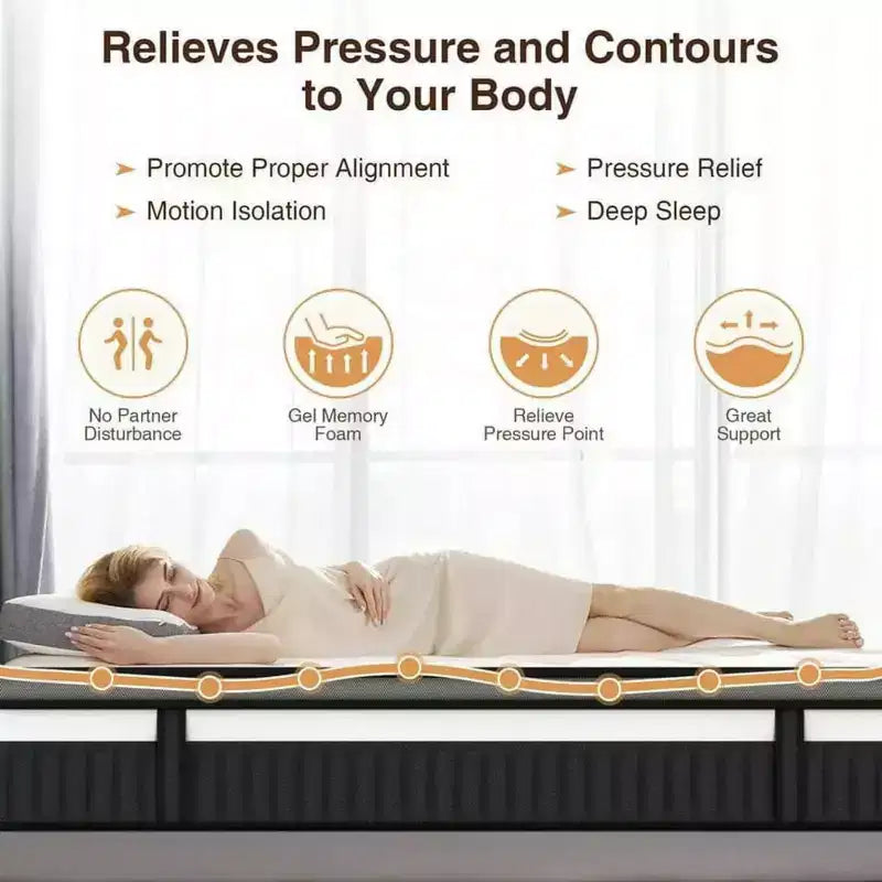 Matelas en boîte Queen Size, matelas en mousse à mémoire de forme de 14 pouces avec gel pour des nuits fraîches et un soulagement de la pression, sensation moelleuse moyenne avec isolation des mouvements