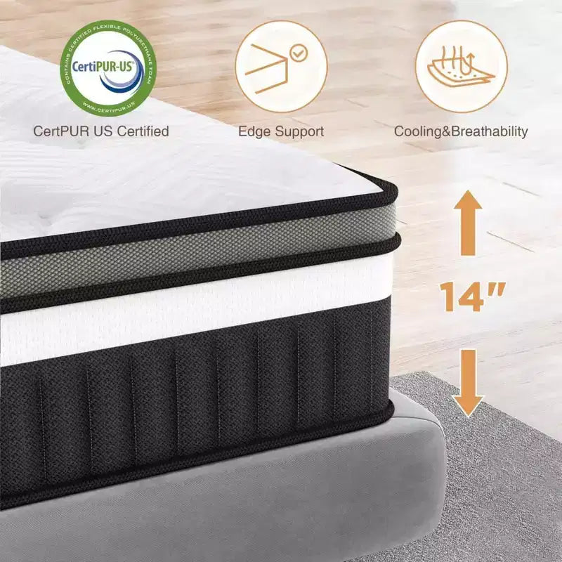 Matelas en boîte Queen Size, matelas en mousse à mémoire de forme de 14 pouces avec gel pour des nuits fraîches et un soulagement de la pression, sensation moelleuse moyenne avec isolation des mouvements