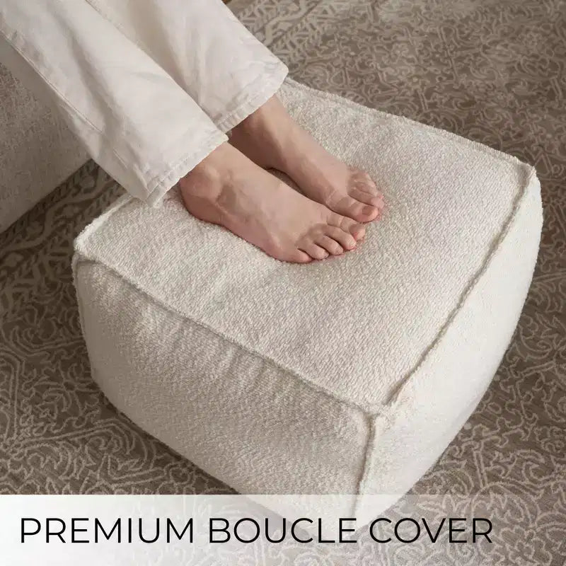 Boucle Pouf Ottoman et Repose-Pieds Léger Rond Rembourré en Mousse pour Décoration de Salon Moderne