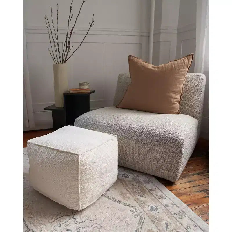 Boucle Pouf Ottoman et Repose-Pieds Léger Rond Rembourré en Mousse pour Décoration de Salon Moderne