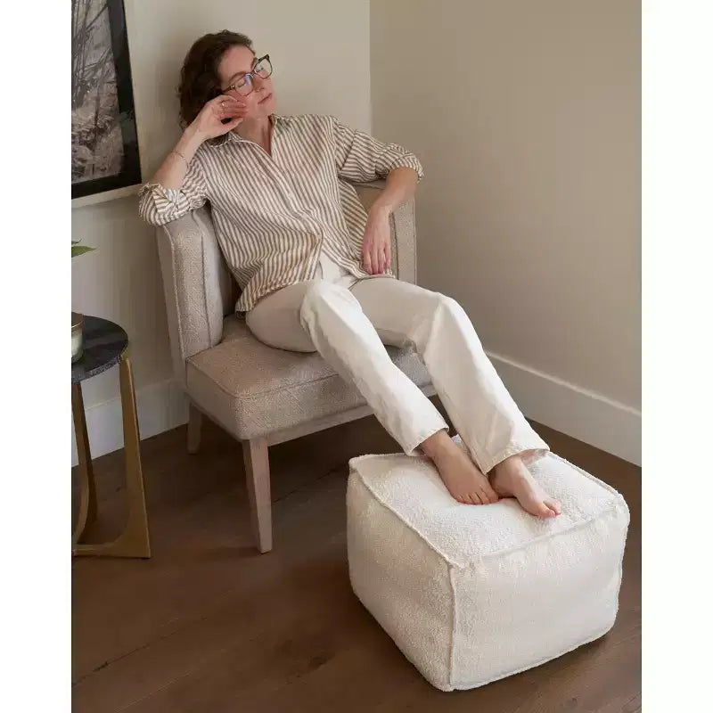 Boucle Pouf Ottoman et Repose-Pieds Léger Rond Rembourré en Mousse pour Décoration de Salon Moderne