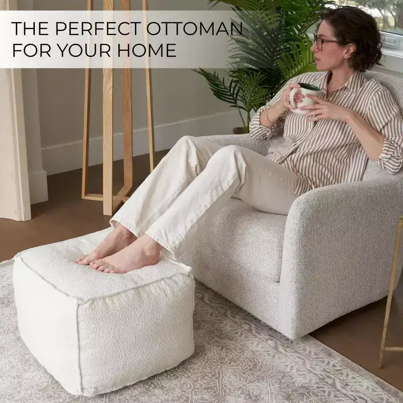Boucle Pouf Ottoman et Repose-Pieds Léger Rond Rembourré en Mousse pour Décoration de Salon Moderne