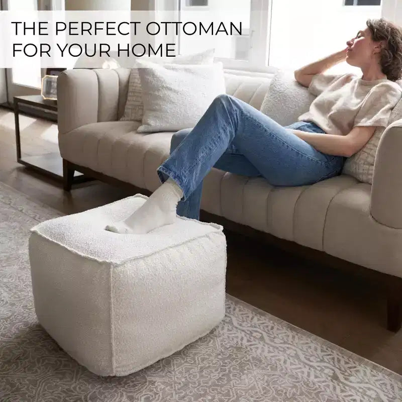 Boucle Pouf Ottoman et Repose-Pieds Léger Rond Rembourré en Mousse pour Décoration de Salon Moderne