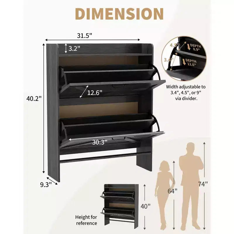 Meuble de rangement pour chaussures avec 2 tiroirs basculants, étagère à chaussures mince pour entrée, meuble de rangement pour chaussures autoportant avec pieds en métal