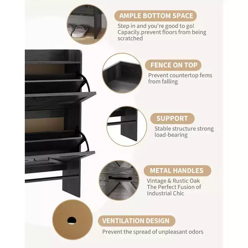 Meuble de rangement pour chaussures avec 2 tiroirs basculants, étagère à chaussures mince pour entrée, meuble de rangement pour chaussures autoportant avec pieds en métal