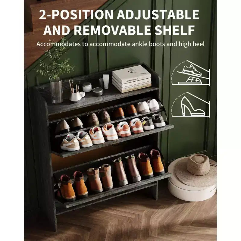 Meuble de rangement pour chaussures avec 2 tiroirs basculants, étagère à chaussures mince pour entrée, meuble de rangement pour chaussures autoportant avec pieds en métal