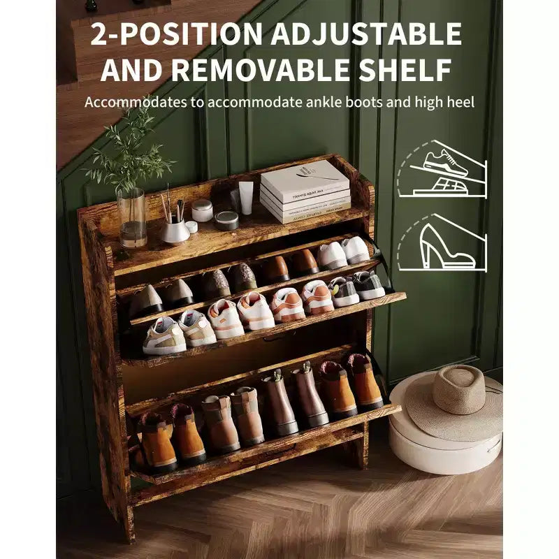 Meuble de rangement pour chaussures avec 2 tiroirs basculants, étagère à chaussures mince pour entrée, meuble de rangement pour chaussures autoportant avec pieds en métal