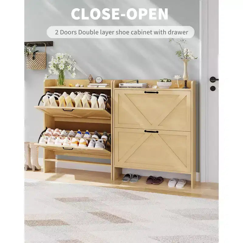 Meuble de rangement pour chaussures avec 2 tiroirs basculants, étagère à chaussures mince pour entrée, meuble de rangement pour chaussures autoportant avec pieds en métal