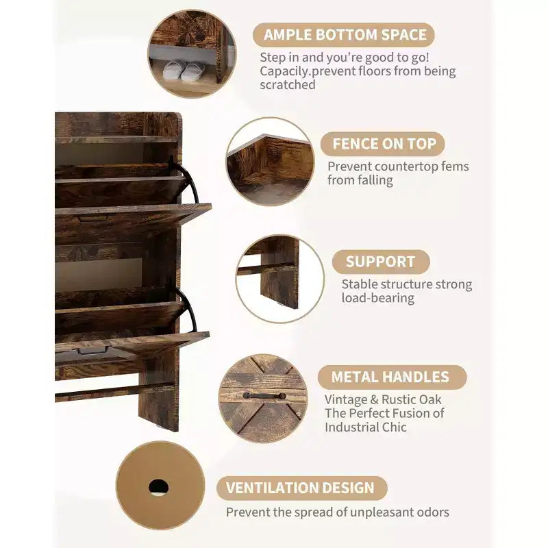 Meuble de rangement pour chaussures avec 2 tiroirs basculants, étagère à chaussures mince pour entrée, meuble de rangement pour chaussures autoportant avec pieds en métal