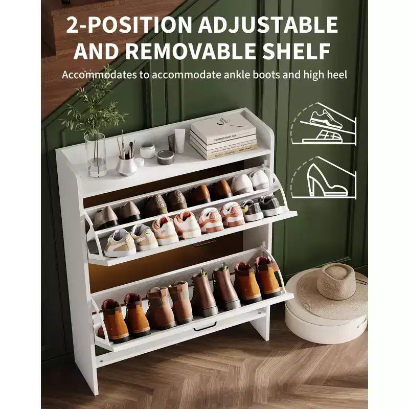 Meuble de rangement pour chaussures avec 2 tiroirs basculants, étagère à chaussures mince pour entrée, meuble de rangement pour chaussures autoportant avec pieds en métal