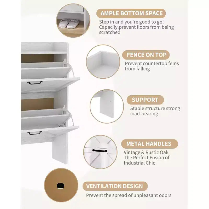 Meuble de rangement pour chaussures avec 2 tiroirs basculants, étagère à chaussures mince pour entrée, meuble de rangement pour chaussures autoportant avec pieds en métal