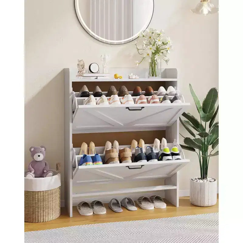 Meuble de rangement pour chaussures avec 2 tiroirs basculants, étagère à chaussures mince pour entrée, meuble de rangement pour chaussures autoportant avec pieds en métal