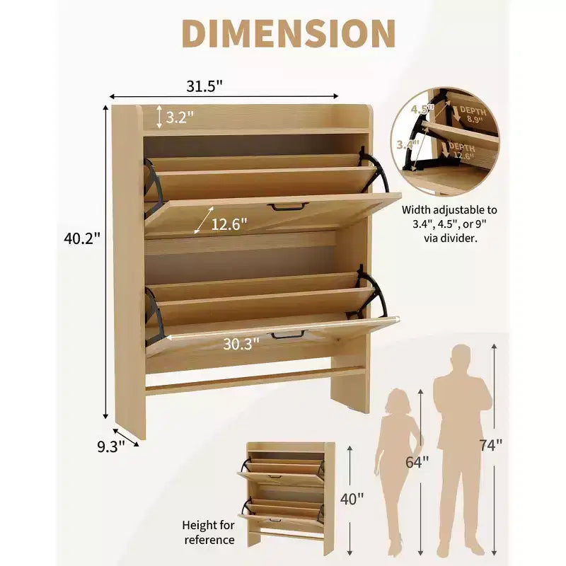 Meuble de rangement pour chaussures avec 2 tiroirs basculants, étagère à chaussures mince pour entrée, meuble de rangement pour chaussures autoportant avec pieds en métal