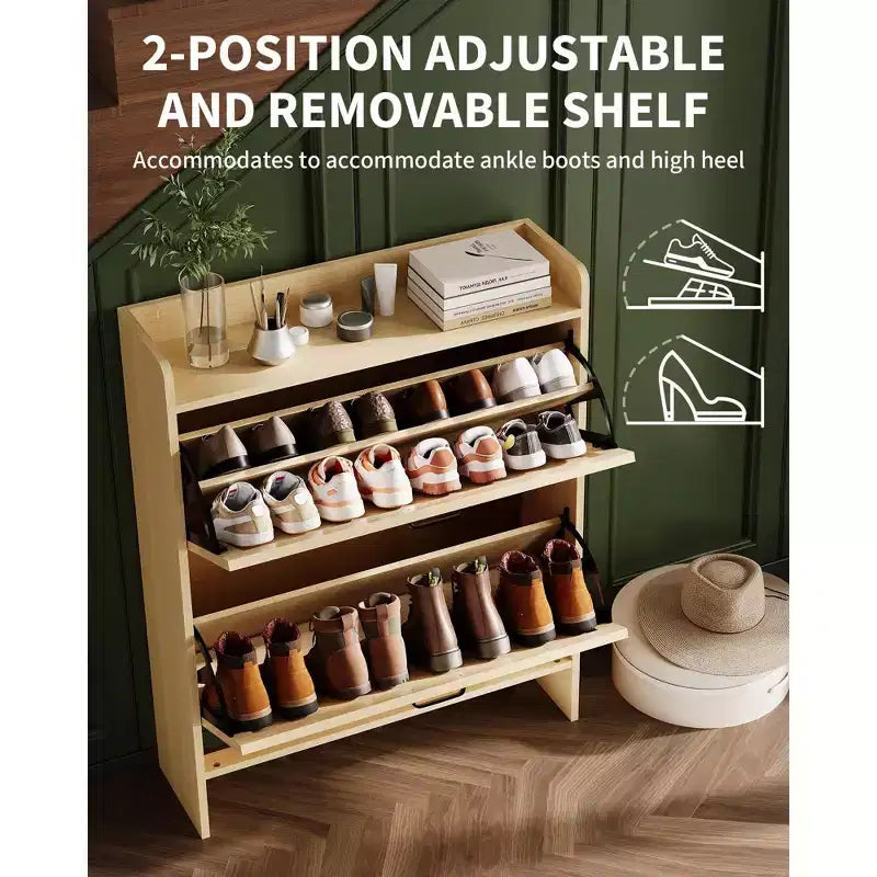 Meuble de rangement pour chaussures avec 2 tiroirs basculants, étagère à chaussures mince pour entrée, meuble de rangement pour chaussures autoportant avec pieds en métal