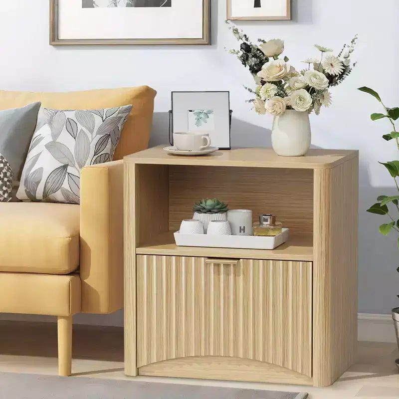 Table de chevet, lot de 1, table de chevet cannelée avec tiroir et rangement, table d'appoint moderne du milieu du siècle, table de chevet en bois pour chambre à coucher, canapé, bureau, chêne