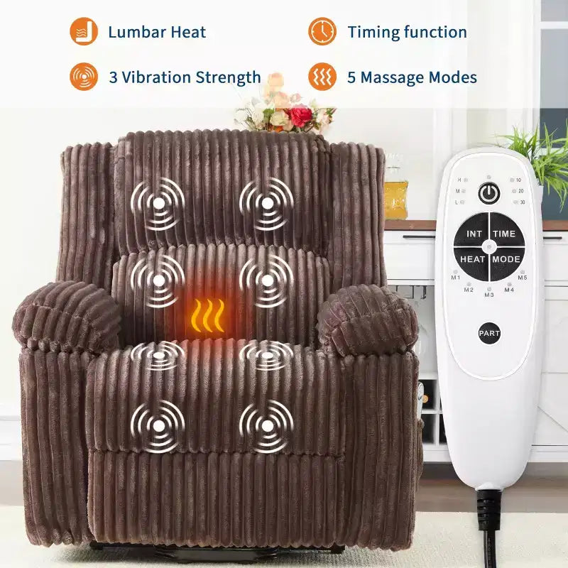Fauteuil inclinable releveur électrique - Fonction chaleur et massage, Fauteuil releveur électrique avec positions réglables, Tissu polyester doux et Rembourrage intégral en éponge