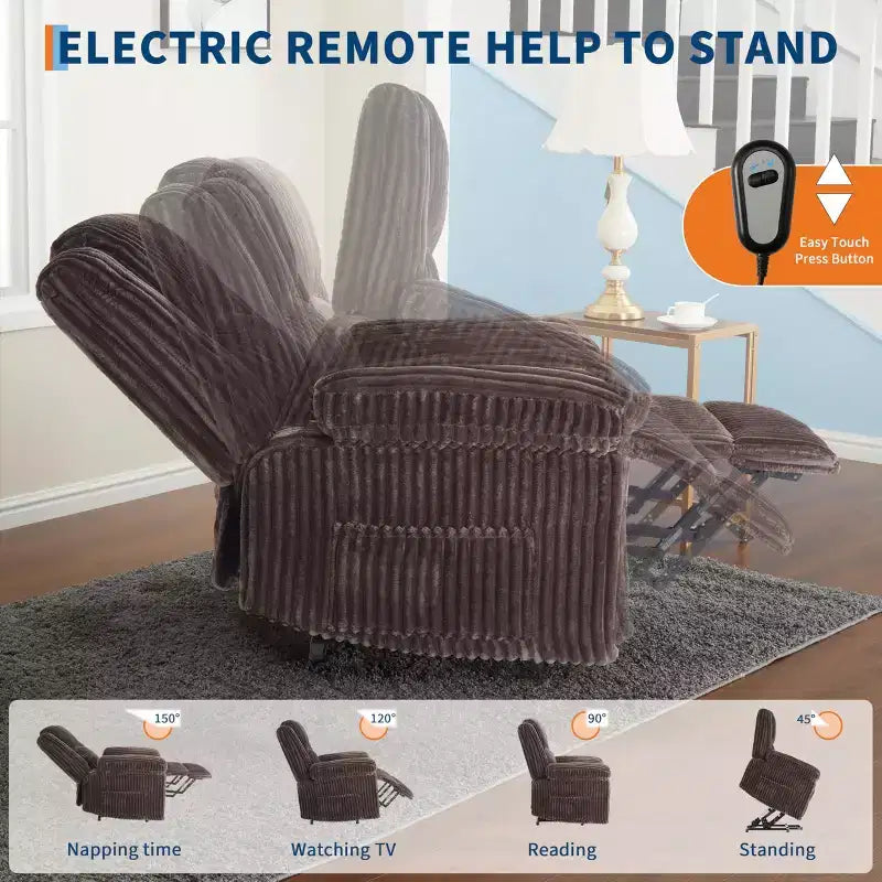 Fauteuil inclinable releveur électrique - Fonction chaleur et massage, Fauteuil releveur électrique avec positions réglables, Tissu polyester doux et Rembourrage intégral en éponge