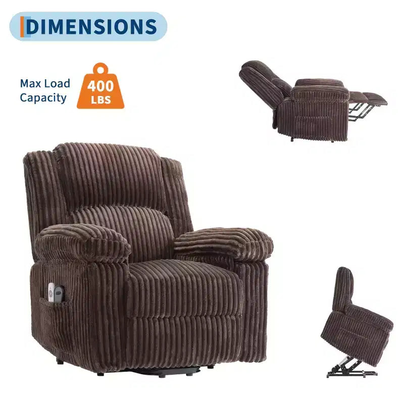 Fauteuil inclinable releveur électrique - Fonction chaleur et massage, Fauteuil releveur électrique avec positions réglables, Tissu polyester doux et Rembourrage intégral en éponge