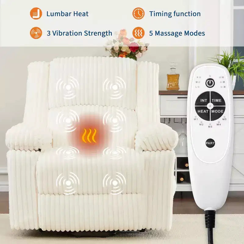 Fauteuil inclinable releveur électrique - Fonction chaleur et massage, Fauteuil releveur électrique avec positions réglables, Tissu polyester doux et Rembourrage intégral en éponge