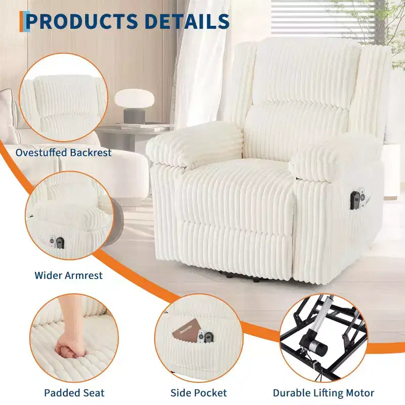 Fauteuil inclinable releveur électrique - Fonction chaleur et massage, Fauteuil releveur électrique avec positions réglables, Tissu polyester doux et Rembourrage intégral en éponge