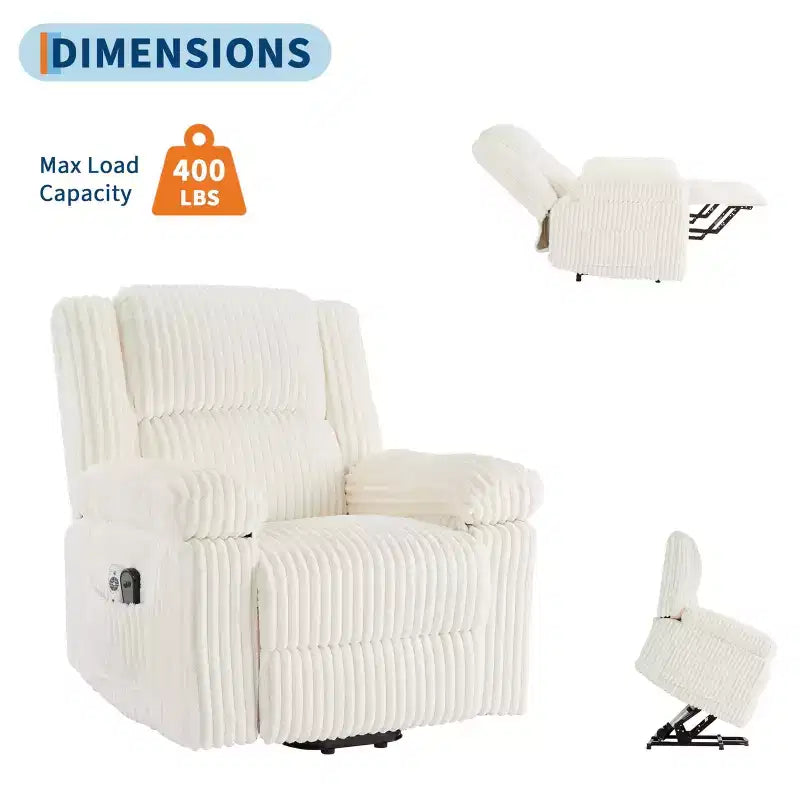 Fauteuil inclinable releveur électrique - Fonction chaleur et massage, Fauteuil releveur électrique avec positions réglables, Tissu polyester doux et Rembourrage intégral en éponge