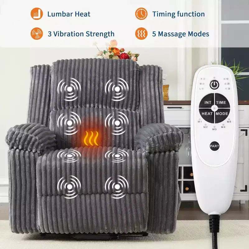 Fauteuil inclinable releveur électrique - Fonction chaleur et massage, Fauteuil releveur électrique avec positions réglables, Tissu polyester doux et Rembourrage intégral en éponge