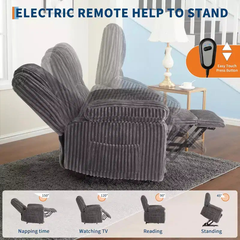 Fauteuil inclinable releveur électrique - Fonction chaleur et massage, Fauteuil releveur électrique avec positions réglables, Tissu polyester doux et Rembourrage intégral en éponge