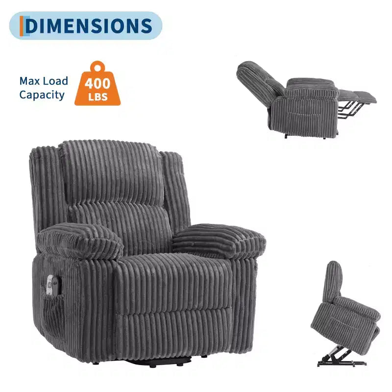 Fauteuil inclinable releveur électrique - Fonction chaleur et massage, Fauteuil releveur électrique avec positions réglables, Tissu polyester doux et Rembourrage intégral en éponge