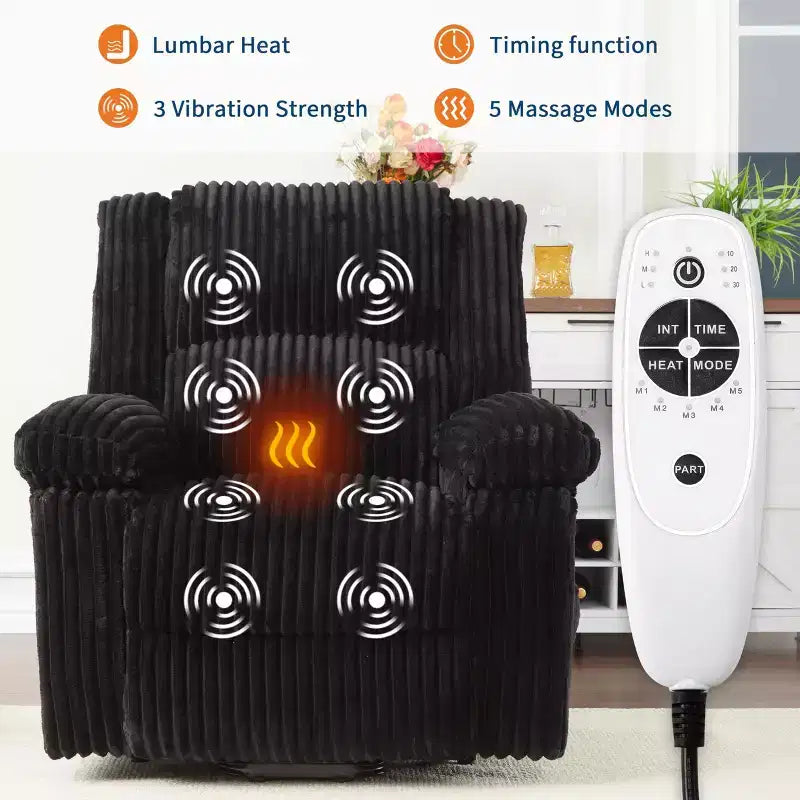 Fauteuil inclinable releveur électrique - Fonction chaleur et massage, Fauteuil releveur électrique avec positions réglables, Tissu polyester doux et Rembourrage intégral en éponge