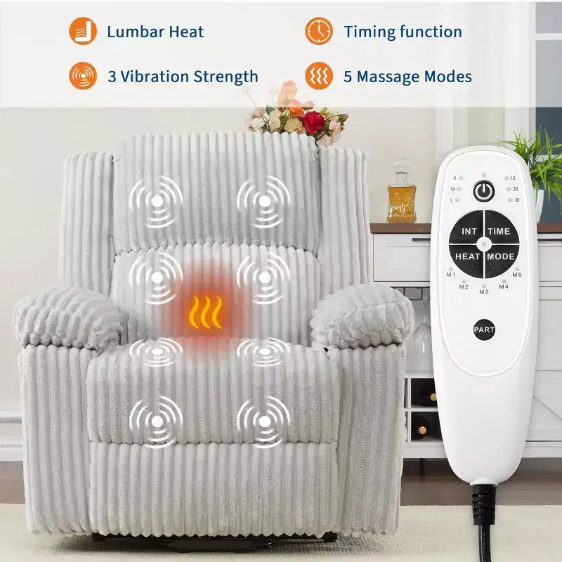 Fauteuil inclinable releveur électrique - Fonction chaleur et massage, Fauteuil releveur électrique avec positions réglables, Tissu polyester doux et Rembourrage intégral en éponge