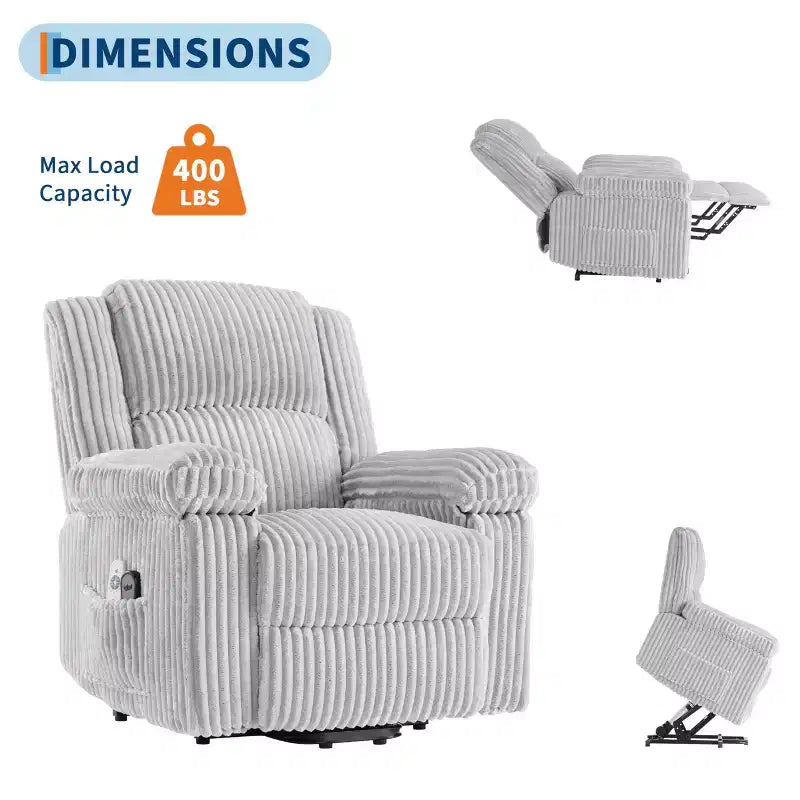 Fauteuil inclinable releveur électrique - Fonction chaleur et massage, Fauteuil releveur électrique avec positions réglables, Tissu polyester doux et Rembourrage intégral en éponge