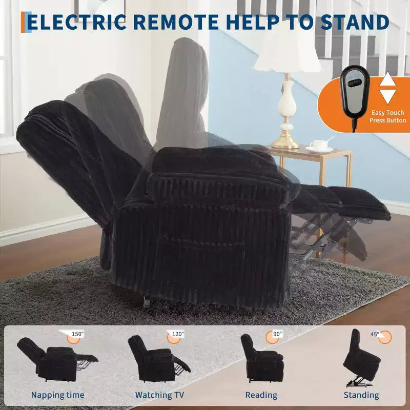 Fauteuil inclinable releveur électrique - Fonction chaleur et massage, Fauteuil releveur électrique avec positions réglables, Tissu polyester doux et Rembourrage intégral en éponge