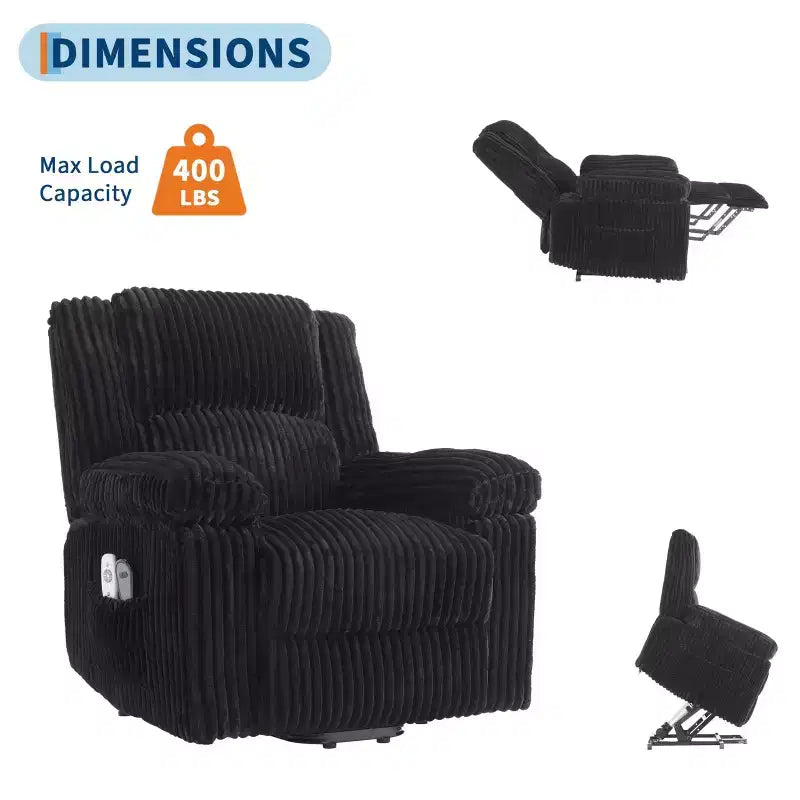 Fauteuil inclinable releveur électrique - Fonction chaleur et massage, Fauteuil releveur électrique avec positions réglables, Tissu polyester doux et Rembourrage intégral en éponge