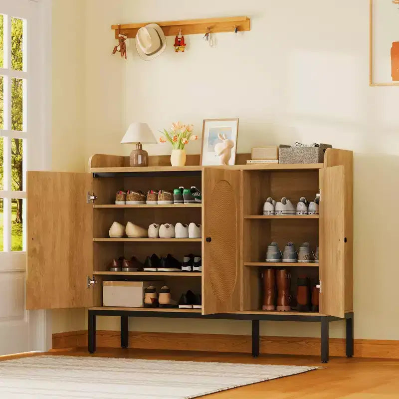 Meuble à chaussures pour entrée, organiseur de chaussures avec étagères réglables, étagère à chaussures en bois à 3 portes pour couloir - Chêne naturel