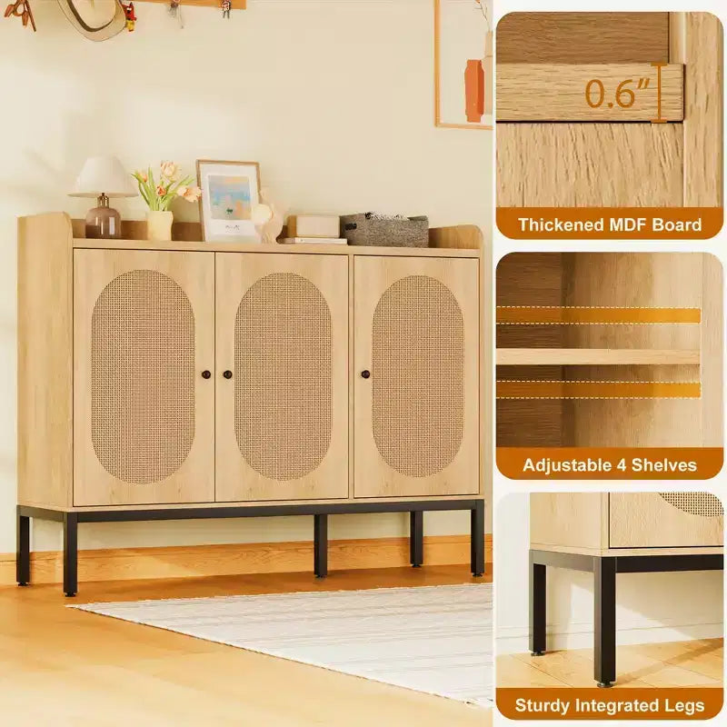 Meuble à chaussures pour entrée, organiseur de chaussures avec étagères réglables, étagère à chaussures en bois à 3 portes pour couloir - Chêne naturel