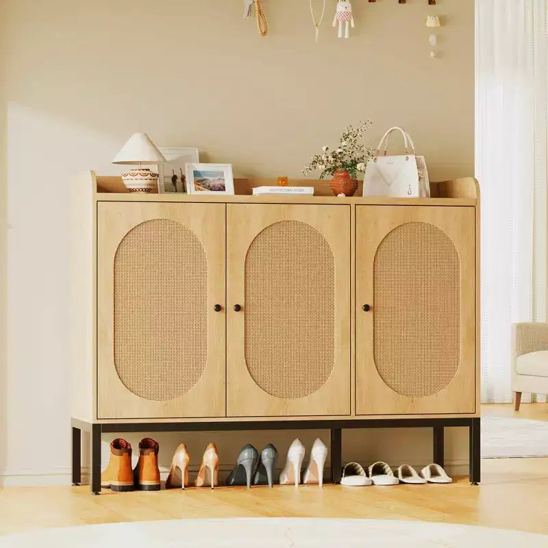 Meuble à chaussures pour entrée, organiseur de chaussures avec étagères réglables, étagère à chaussures en bois à 3 portes pour couloir - Chêne naturel
