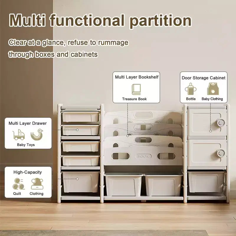 Organisateur de rangement pour jouets d'enfants, 8 casiers de rangement, bacs à jouets amovibles, organisateurs de livres à 4 niveaux et 2 rangements de placards, bibliothèque et rangement de jouets pour enfants