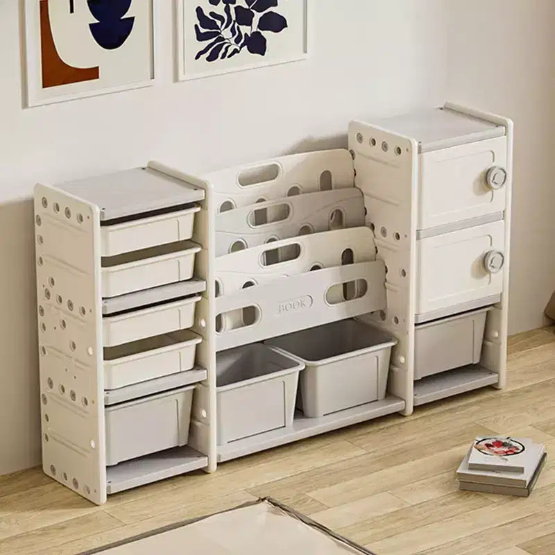 Organisateur de rangement pour jouets d'enfants, 8 casiers de rangement, bacs à jouets amovibles, organisateurs de livres à 4 niveaux et 2 rangements de placards, bibliothèque et rangement de jouets pour enfants