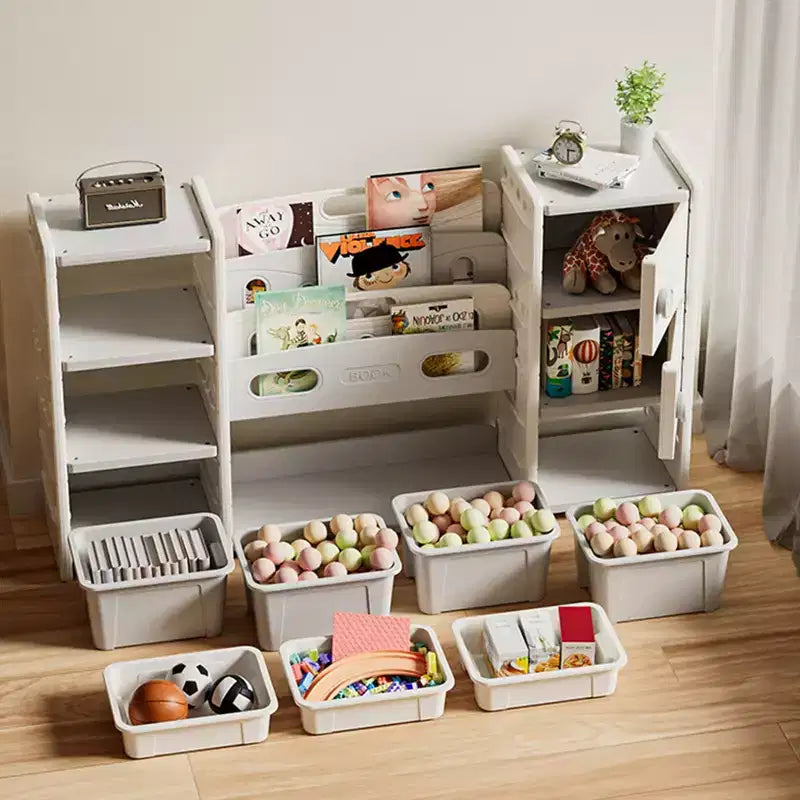 Organisateur de rangement pour jouets d'enfants, 8 casiers de rangement, bacs à jouets amovibles, organisateurs de livres à 4 niveaux et 2 rangements de placards, bibliothèque et rangement de jouets pour enfants