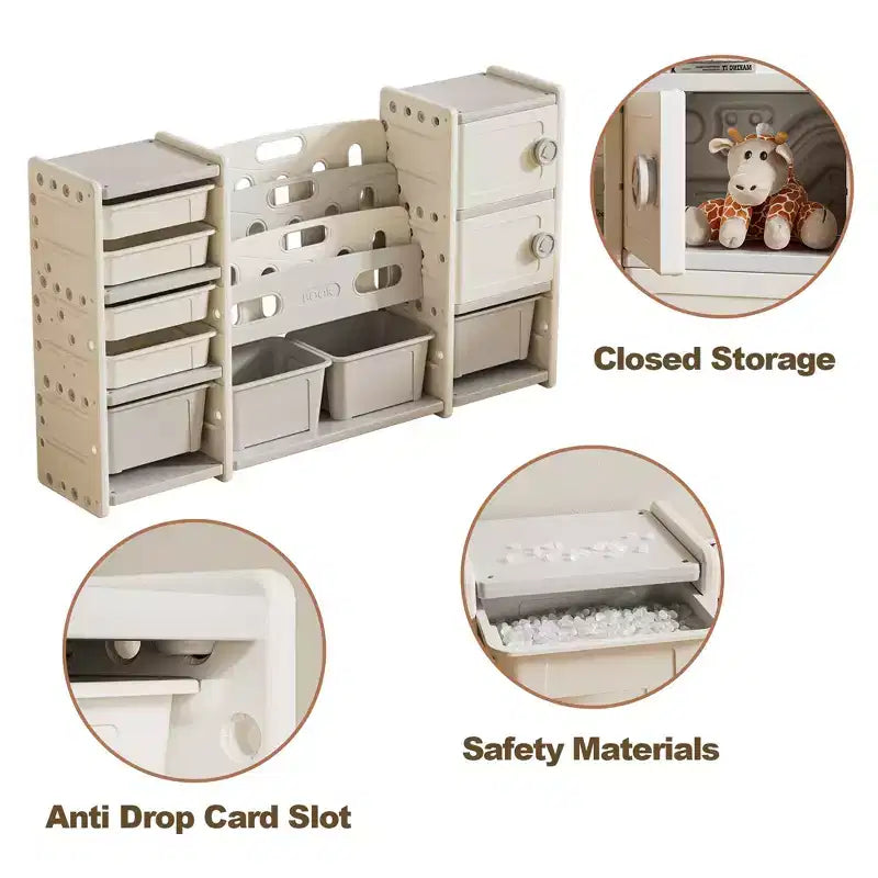 Organisateur de rangement pour jouets d'enfants, 8 casiers de rangement, bacs à jouets amovibles, organisateurs de livres à 4 niveaux et 2 rangements de placards, bibliothèque et rangement de jouets pour enfants
