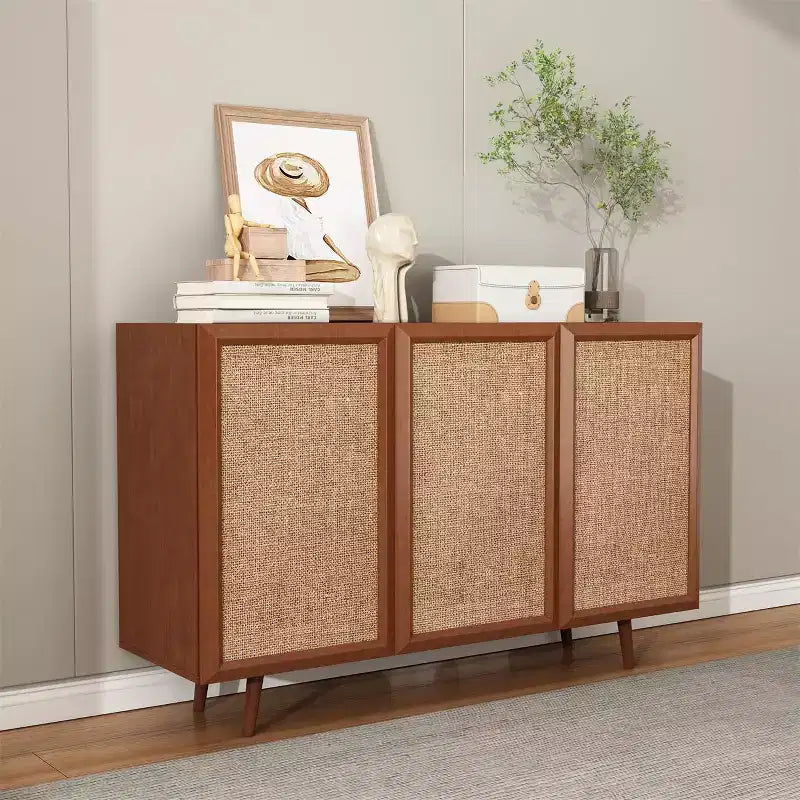 Meuble TV console de rangement d'entrée de style campagnard, buffet d'appoint avec portes et étagères