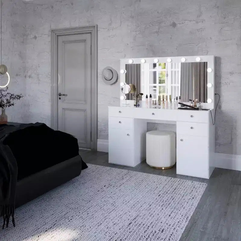 Coiffeuse blanche Georgina avec boutons en cristal - Boahaus