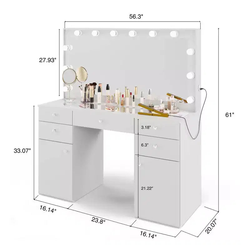 Coiffeuse blanche Georgina avec boutons en cristal - Boahaus