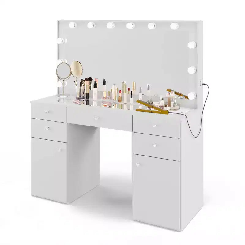 Coiffeuse blanche Georgina avec boutons en cristal - Boahaus